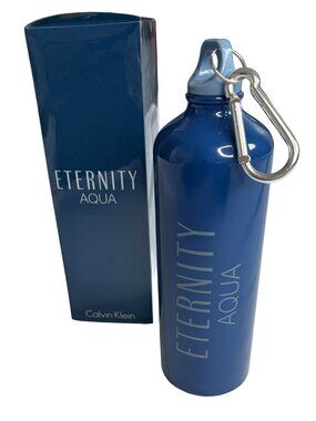 Calvin Klein CK Eternity Aqua Blue Aluminum Water Bottle Carabiner New In Box
